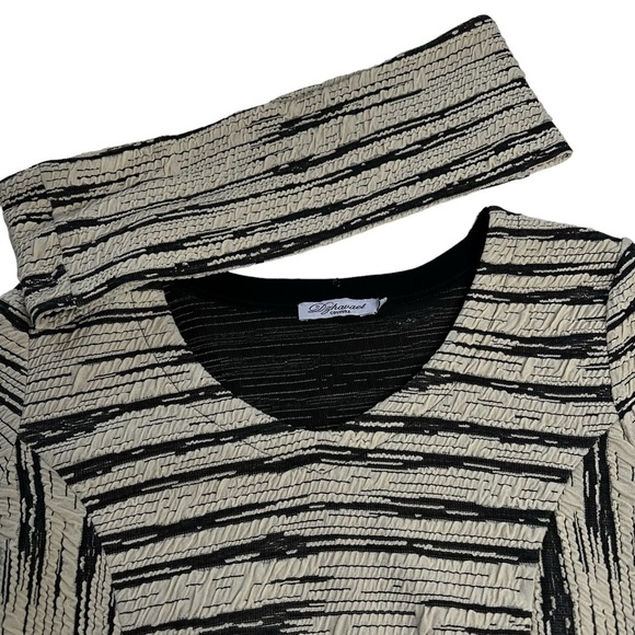 DZHAVAEL COUTURE Black Tan Stripe Detachable Cowl Neck Dress Size L - Picture 13 of 16